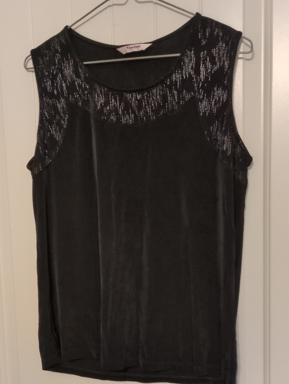 TanJay Black  Sleeveless Tank with Sparkle Yoke